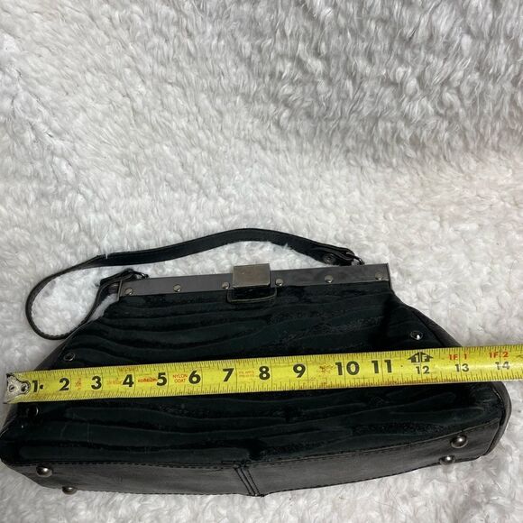 Patricia Nash Black leather & calf hair zebra Stripes silver tone frame Satchel - Picture 15 of 16